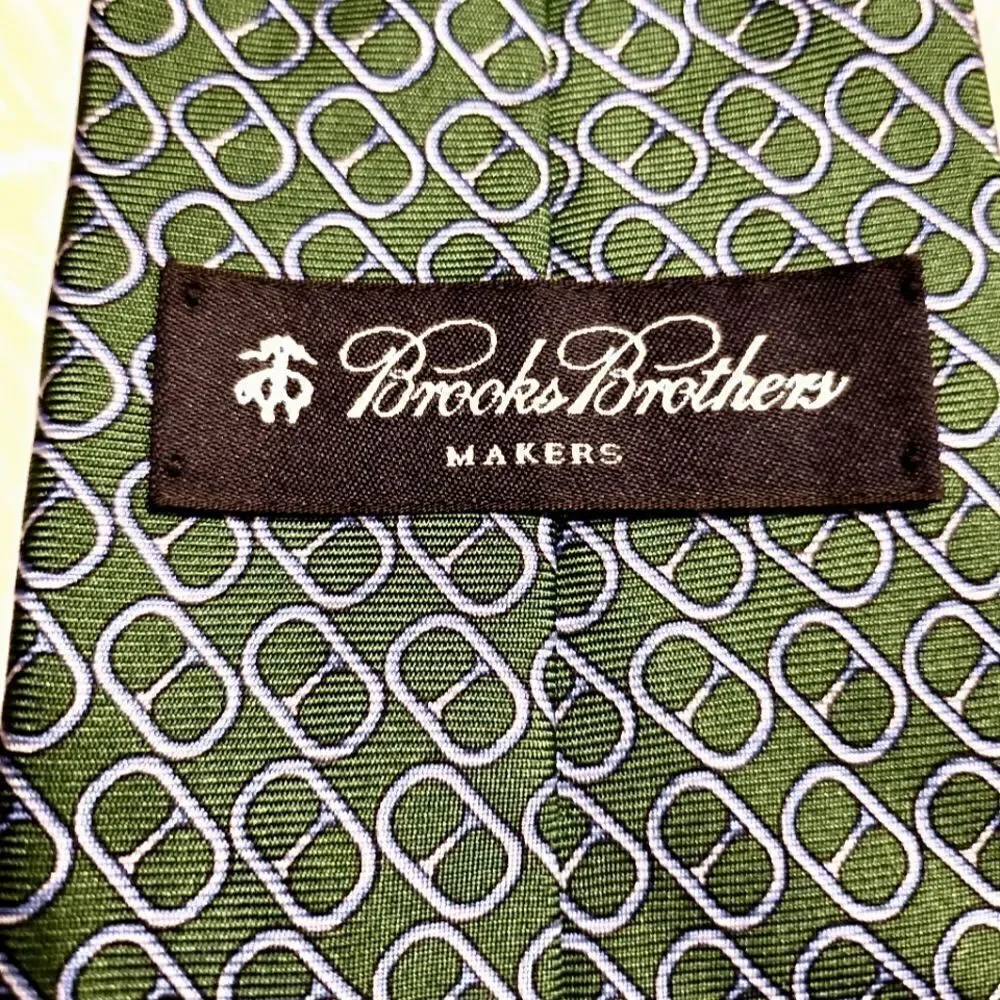 Brooks Brothers Makers Geometric Silk Tie Green Blue Mens New